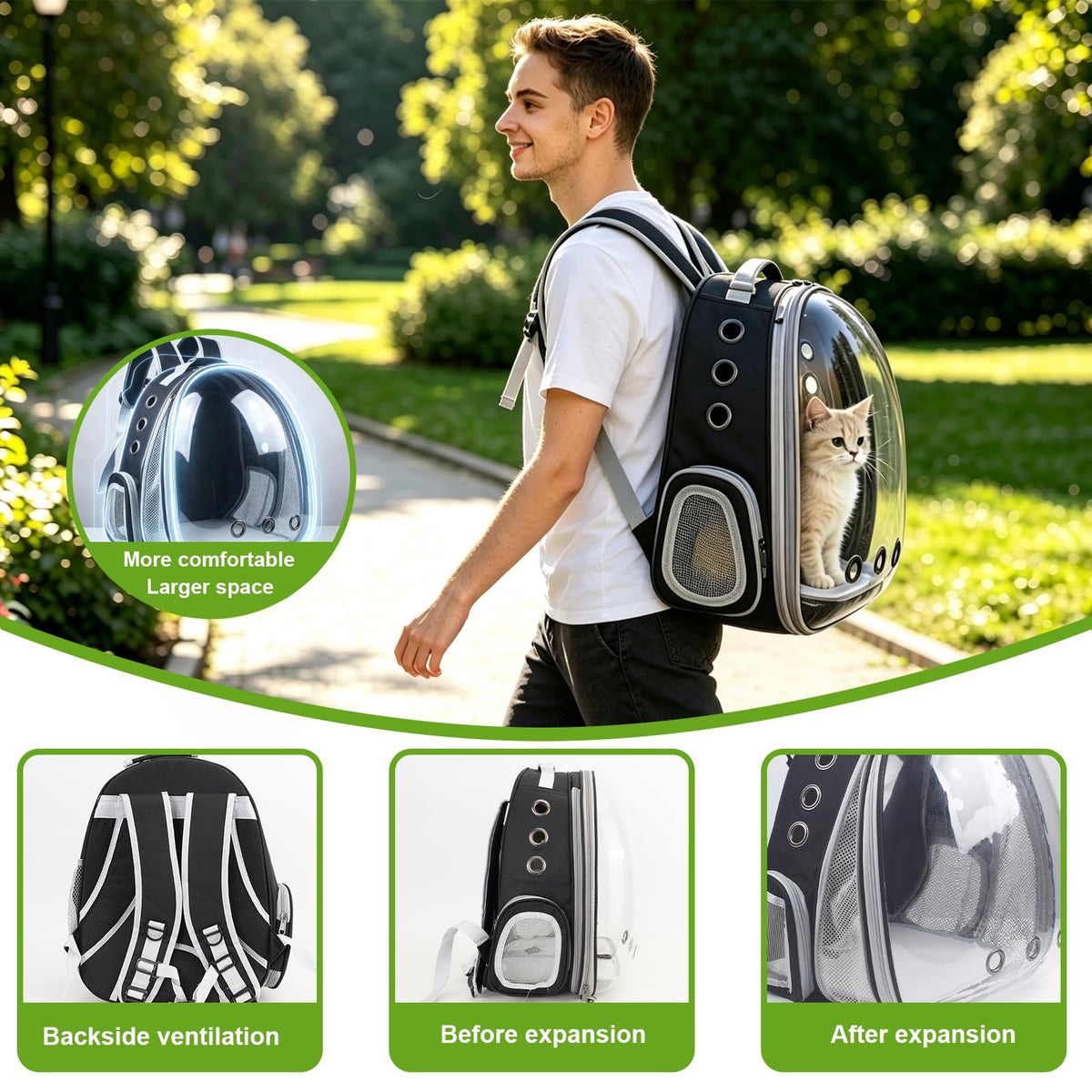 Expandable Pet Backpack Cats Dogs Carrier Bag L20369