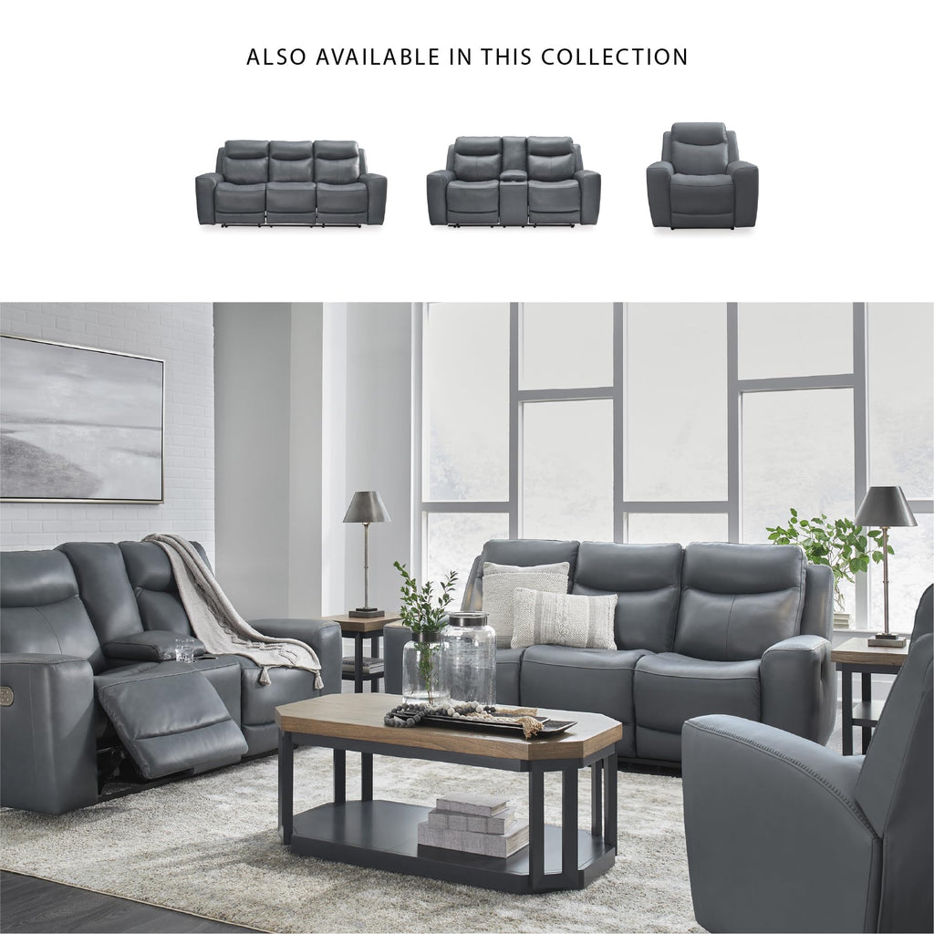 Gray Leather Match Power Reclining Loveseat with Console G5115
