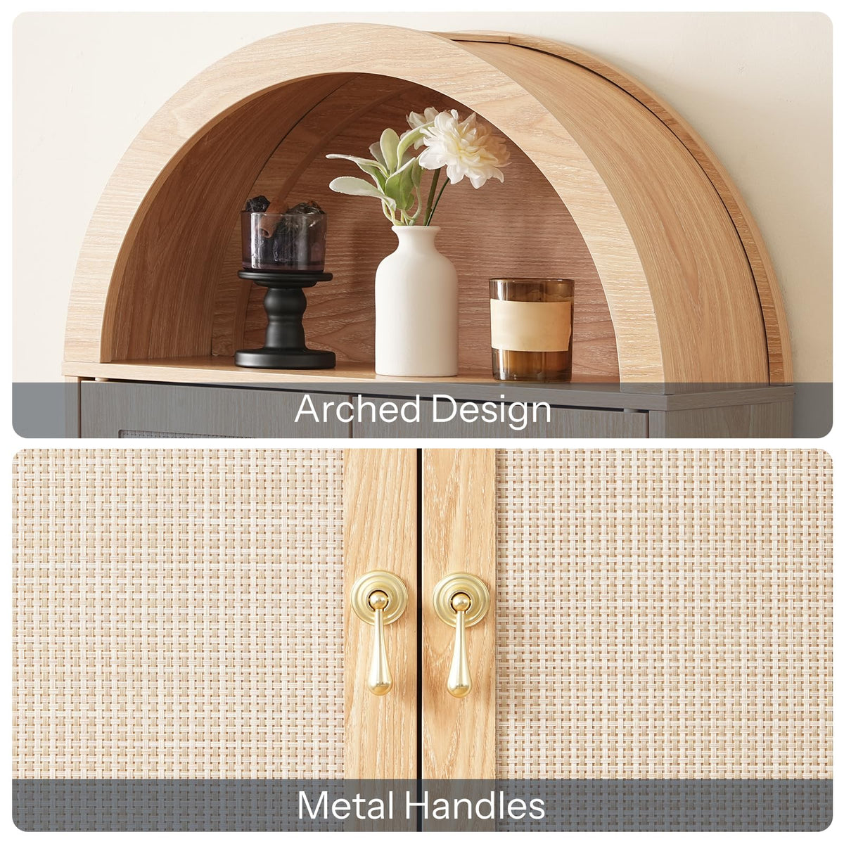Arched Rattan Over the Toilet Storage Cabinet with Doors K759455