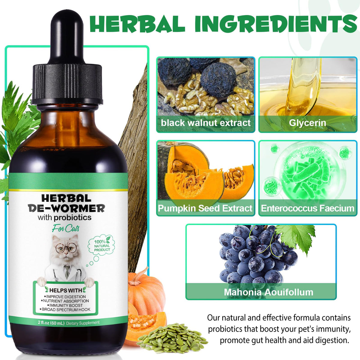 Cat Herbal Probiotics Digestive Supplement Drops 60ml H8672