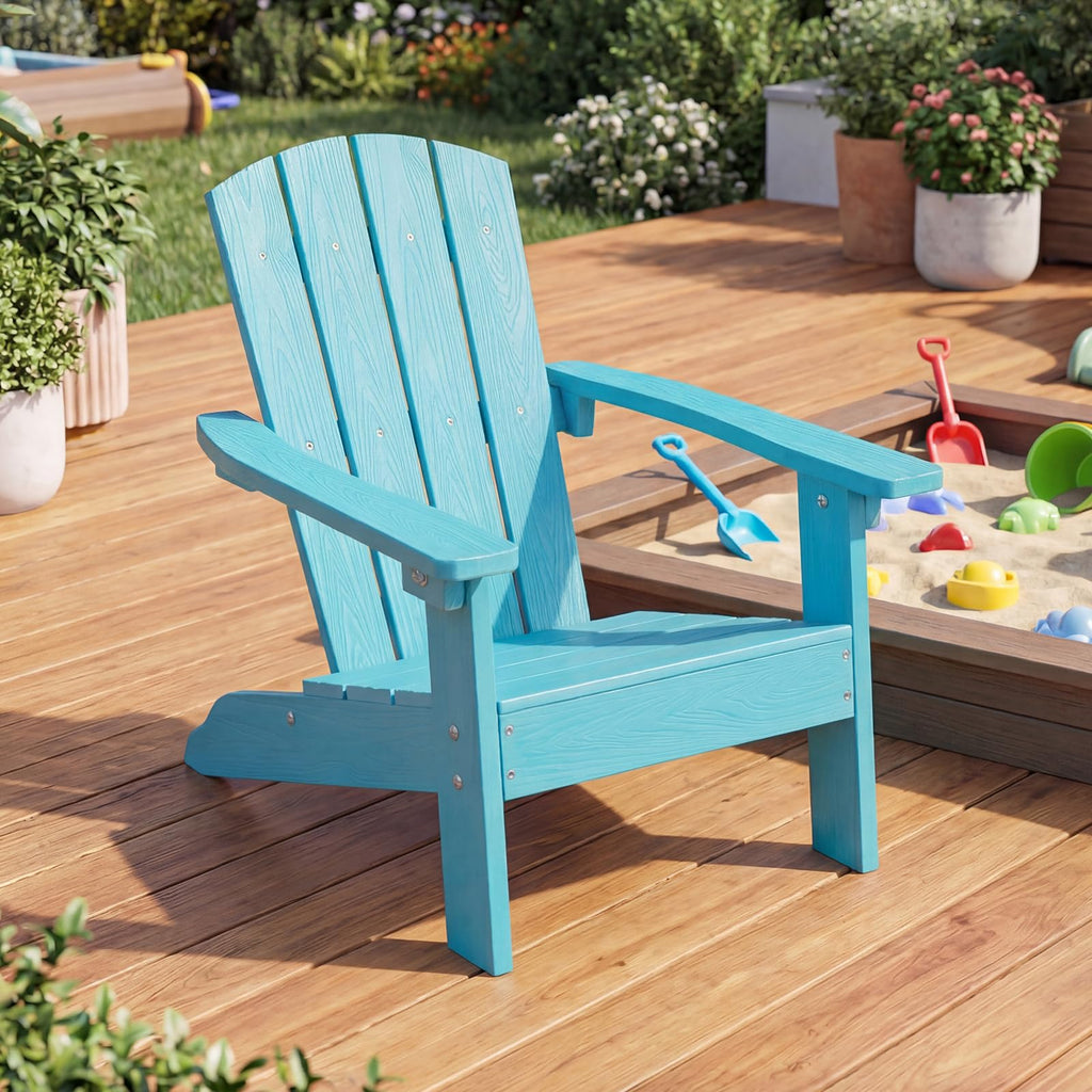 Kids Adirondack Chair, Plastic Toddler Lawn Chair, All-Weather Outdoor Chairs, Turquoise H597946