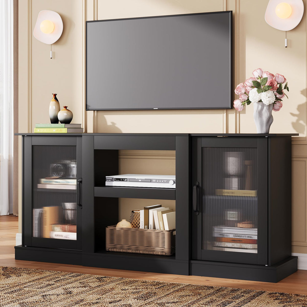 Black 58" TV Stand with Storage Cabinets and Adjustable Shelves M9776