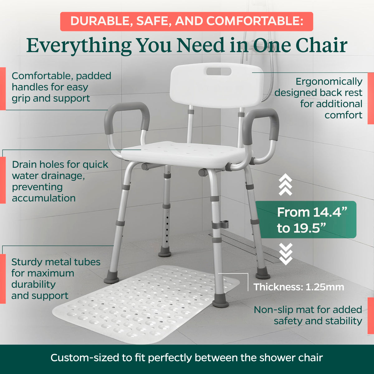 Adjustable Shower Chair with Mat C2893