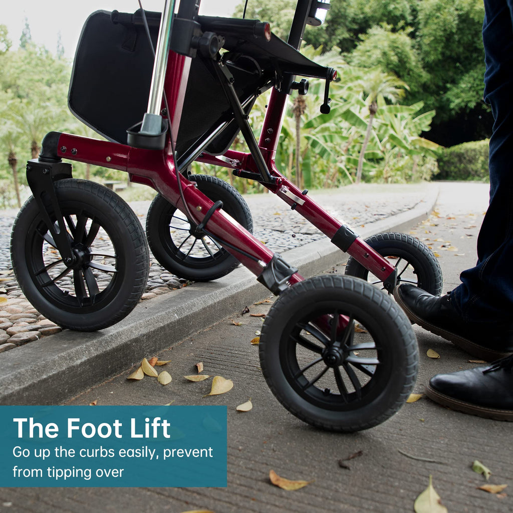 All-Terrain Rollator Walker with 12” Front Wheels, Compact Folding, Red H93587