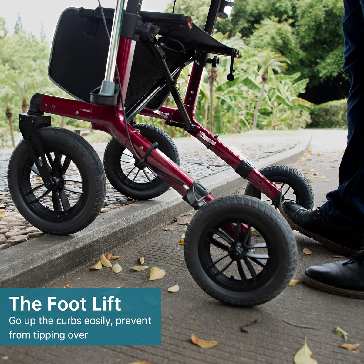 All-Terrain Rollator Walker with 12” Front Wheels, Compact Folding, Red H93587