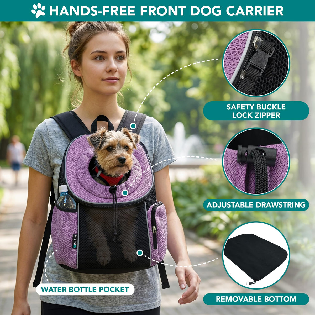 Hands Free Front Pet Carrier Backpack, 10 lbs, Purple G927
