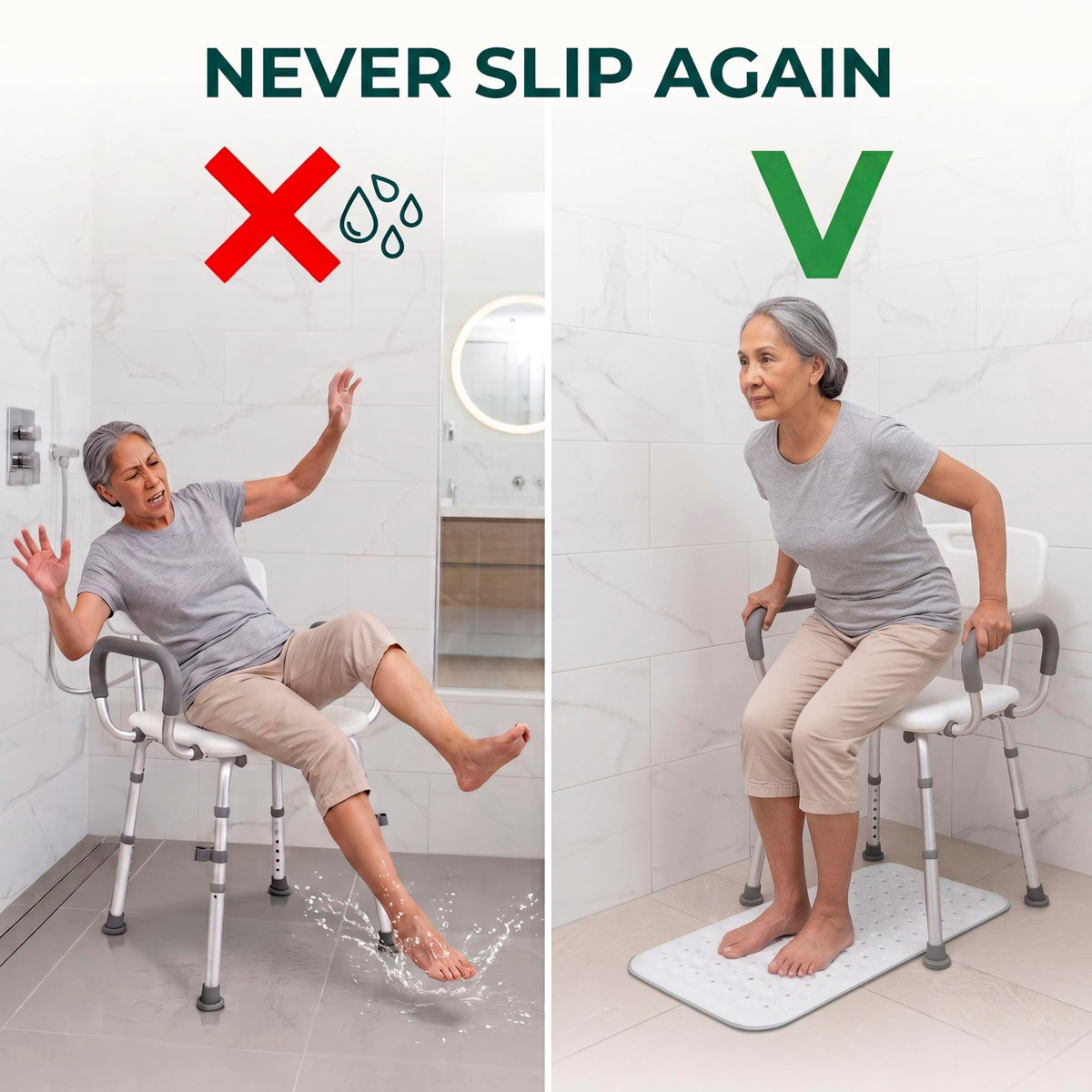Adjustable Shower Chair with Mat C2893