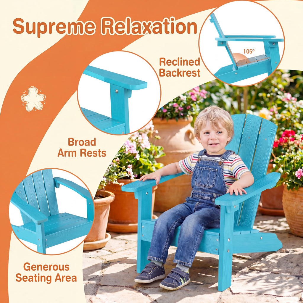 Kids Adirondack Chair, Plastic Toddler Lawn Chair, All-Weather Outdoor Chairs, Turquoise H597946