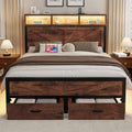 King Size Bed Frame with Storage Drawers and Charging Station W11066