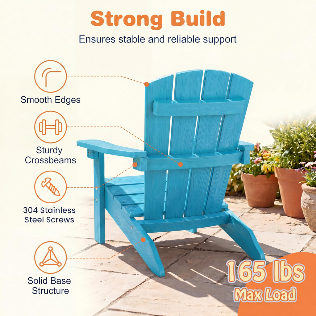 Kids Adirondack Chair, Plastic Toddler Lawn Chair, All-Weather Outdoor Chairs, Turquoise H597946