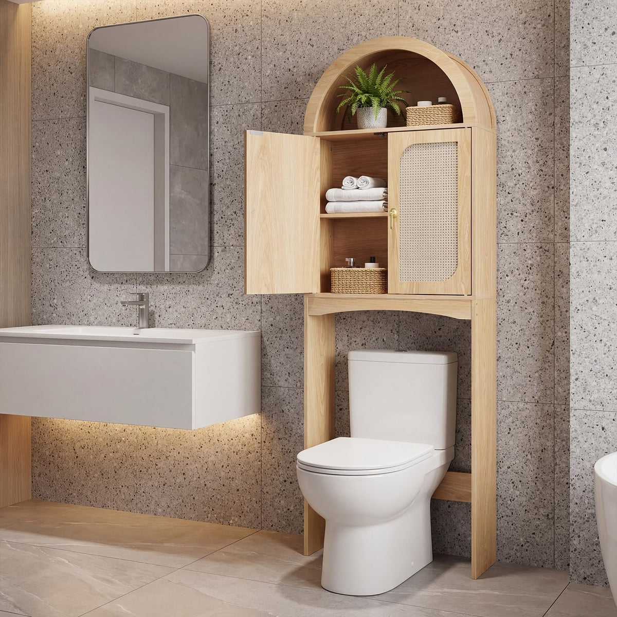Arched Rattan Over the Toilet Storage Cabinet with Doors K759455
