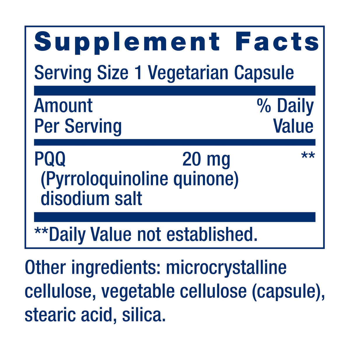 PQQ Pyrroloquinoline Quinone 20 mg 30 Capsules P75365