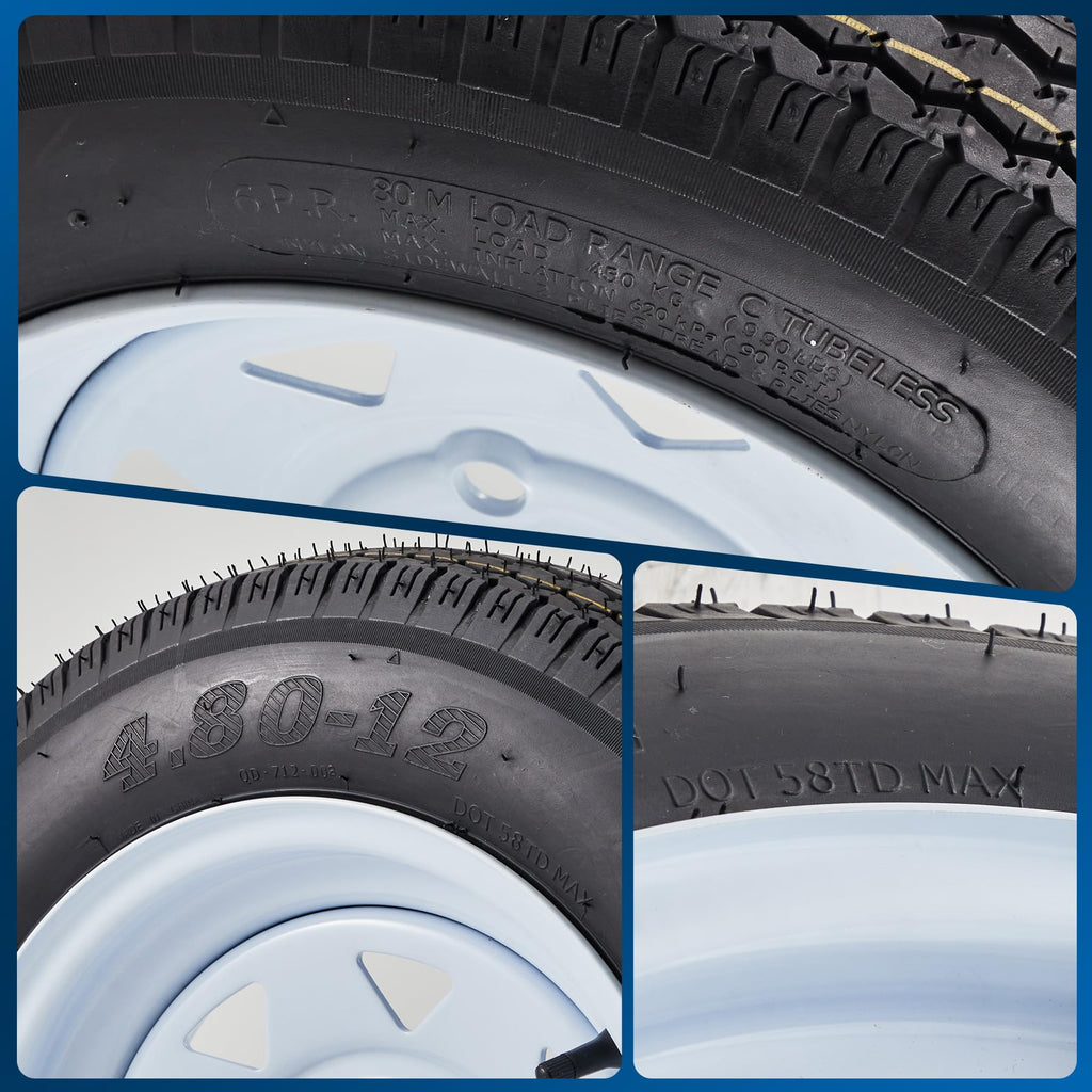 2 Pack 4.80-12 Trailer Tires with 12 inch Rims Z896529