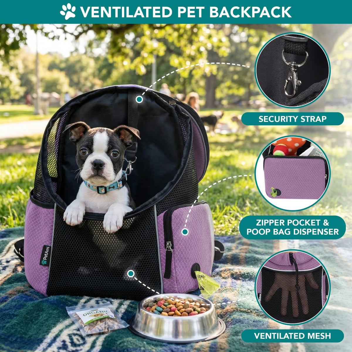 Hands Free Front Pet Carrier Backpack, 10 lbs, Purple G927