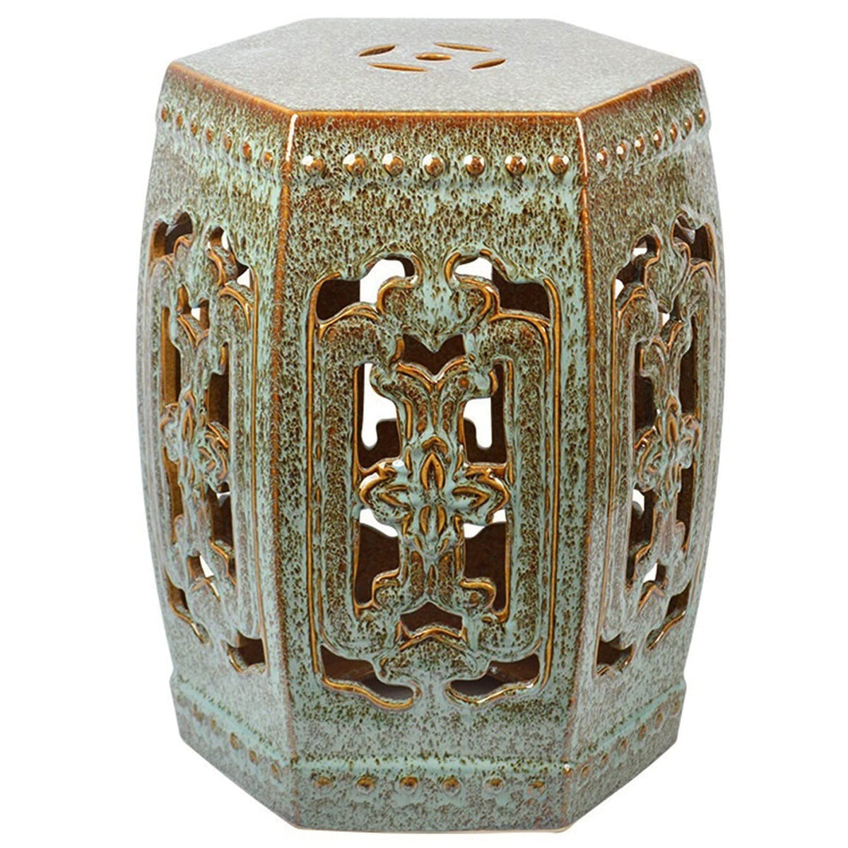 Ceramic Garden Stool Hexagonal Hollow Porcelain Drum Stool O289902