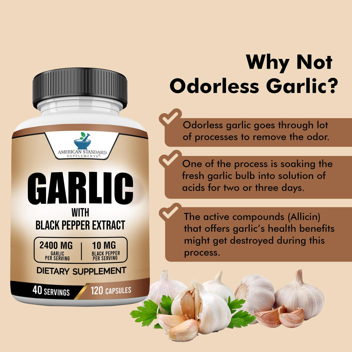 Garlic 2400mg with Black Pepper Fruit Extract 120 Capsules V60872