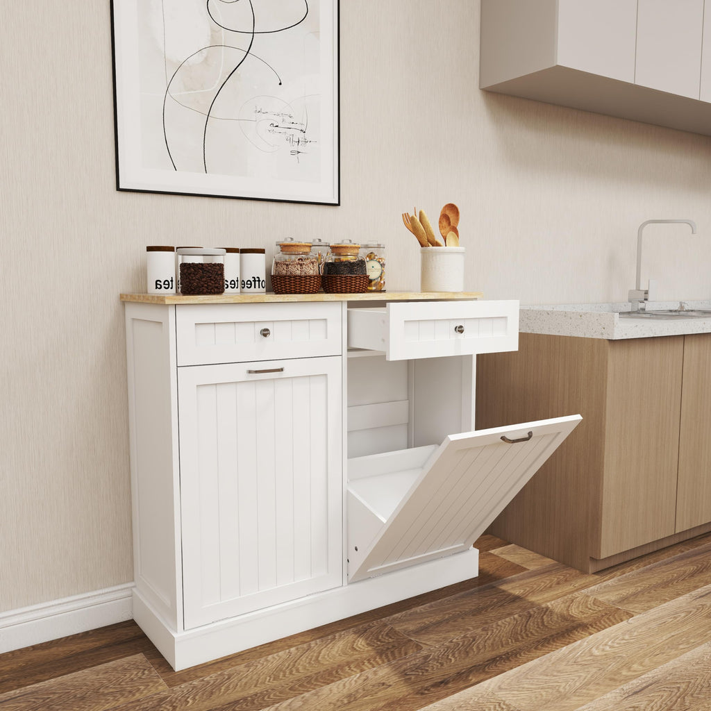 White Double Tilt Out Trash Cabinet with Drawers D5059