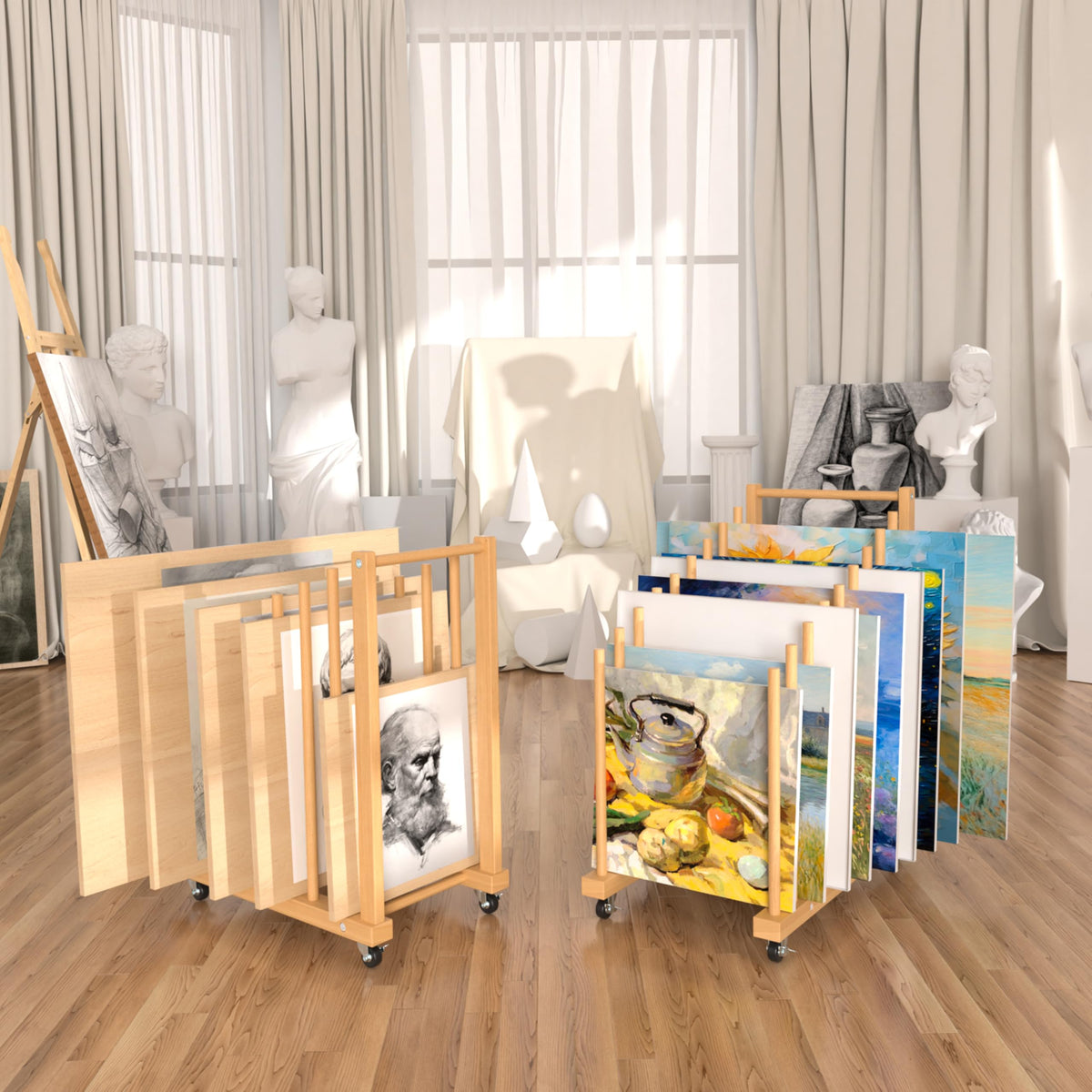 Art Canvas Storage Rack with Wheels and Handle C604