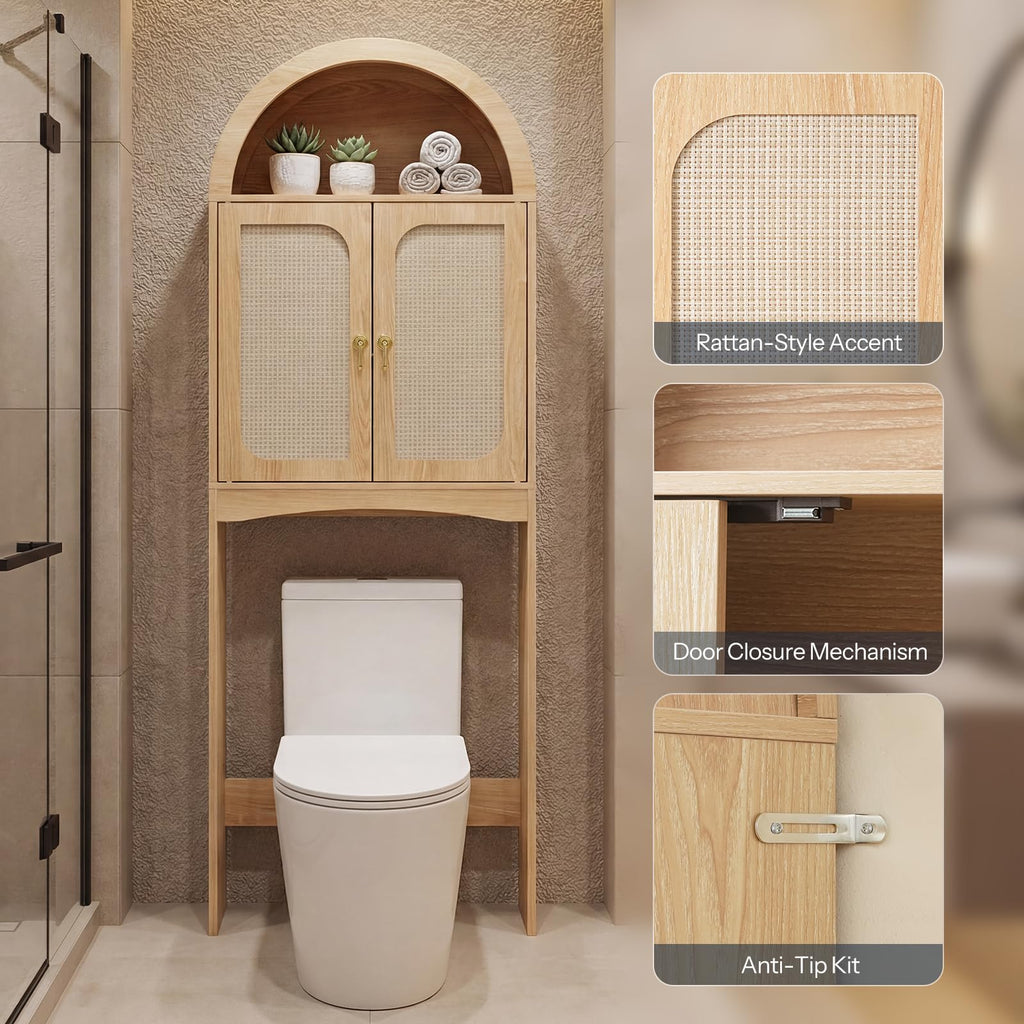 Arched Rattan Over the Toilet Storage Cabinet with Doors K759455
