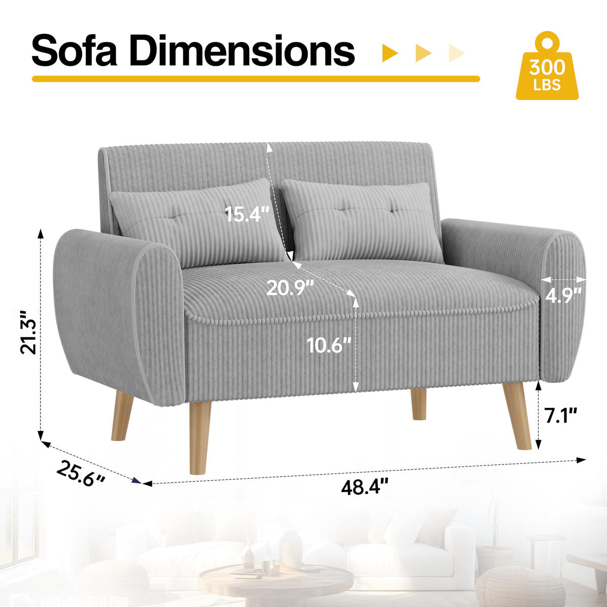 Light Grey 2 Seat Loveseat Sofa with Tapered Legs Q19600