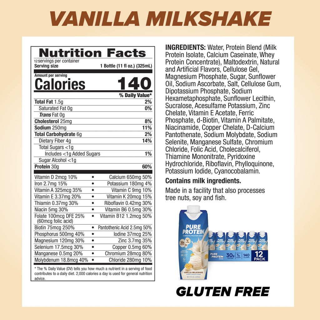 Vanilla Protein Shake, 30g Protein, Vitamins A, C, D, E, Zinc, Low Sugar, Gluten Free I802868
