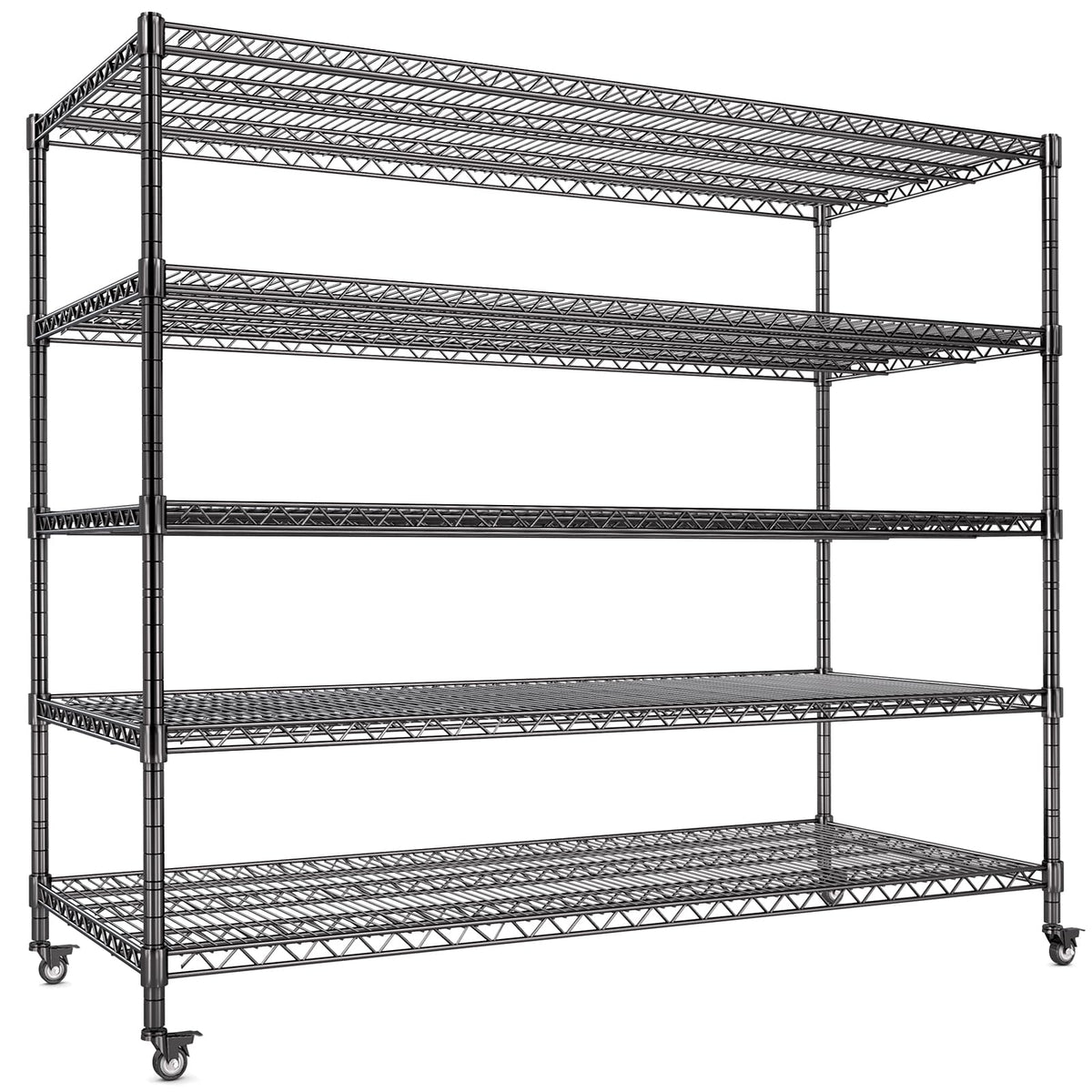 60”W 5 Tier Heavy Duty Metal Wire Shelving with Wheels Q206