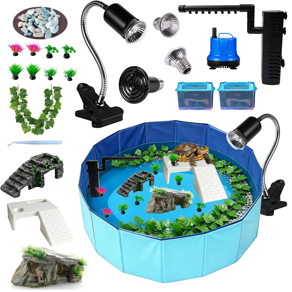 22.8 inch Turtle Tank Habitat Kit with Basking Platform E51094
