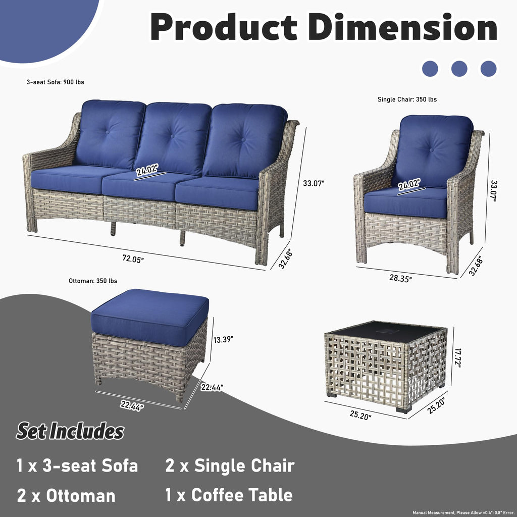 6 Piece Outdoor Patio Furniture with 3 Seat Sofa and Ottoman B56555
