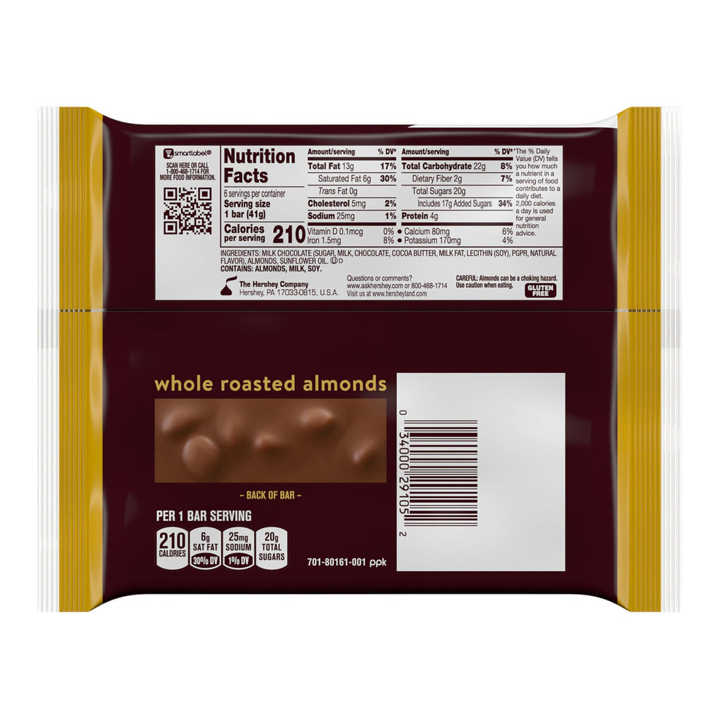 Milk Chocolate with Whole Almonds Candy Bars 1.45 oz 6 Count D748668