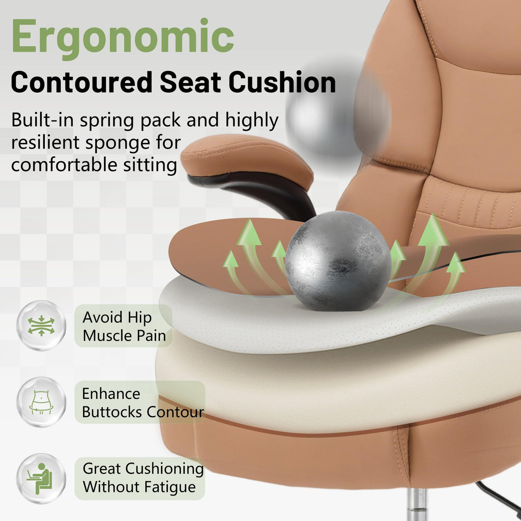 Brown High Back Upholstered Drafting Chair with Flip-up Armrests M77063