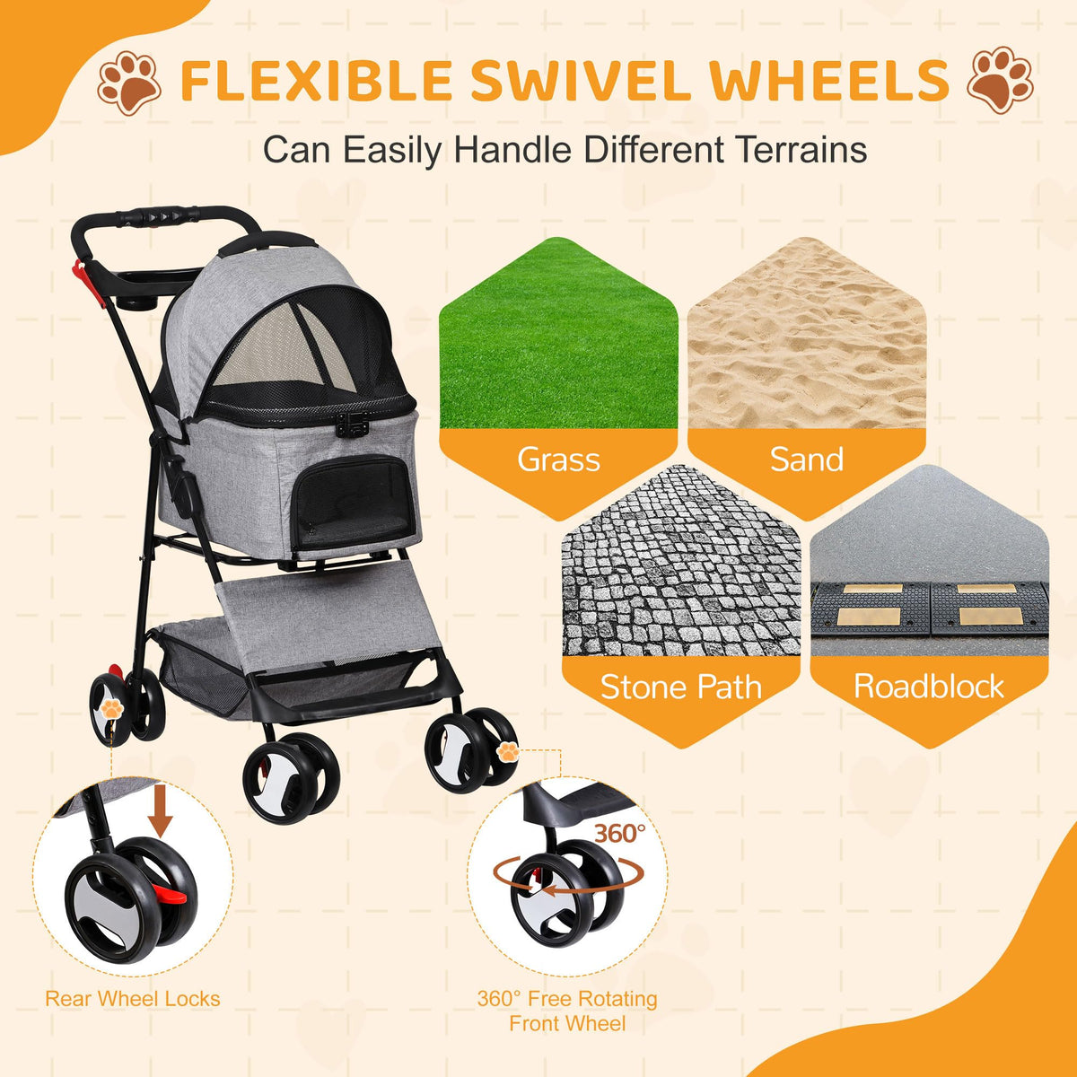 3 in1 Foldable Pet Stroller with 4 Wheels G56796