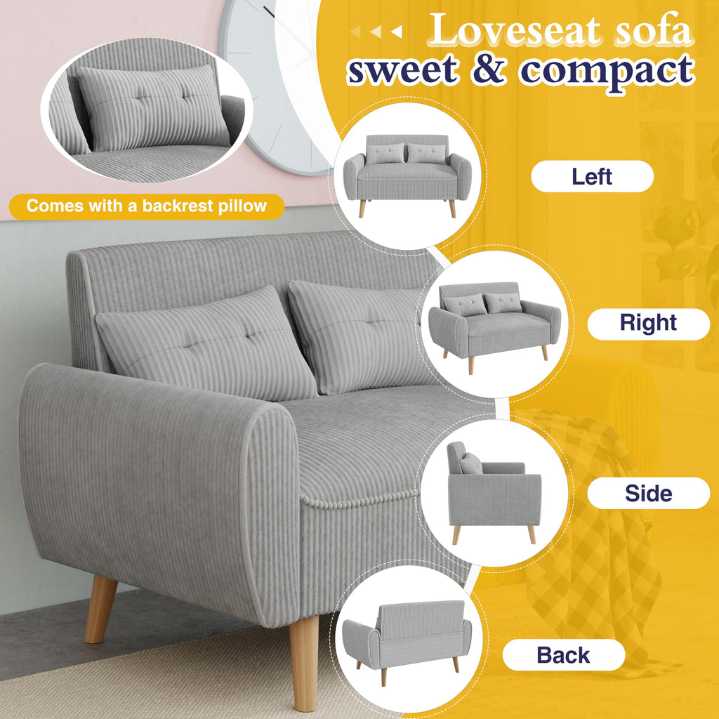 Light Grey 2 Seat Loveseat Sofa with Tapered Legs Q19600