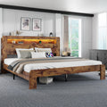 King Size Wooden Bed Frame with Storage Headboard and LED Lights D7629