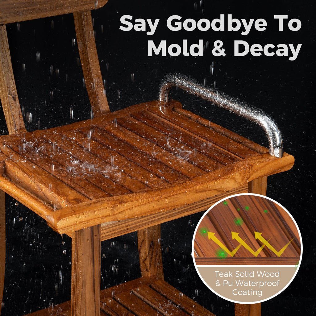 Teak Shower Bench with Handles and Backrest A1546