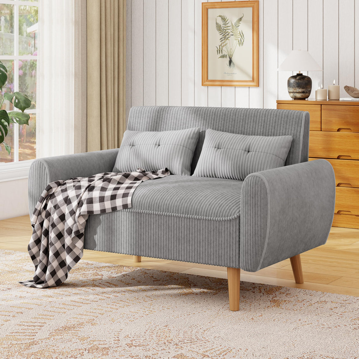 Light Grey 2 Seat Loveseat Sofa with Tapered Legs Q19600