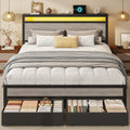 Queen Size Storage Bed Frame with Wood Headboard and LED Lights G892626