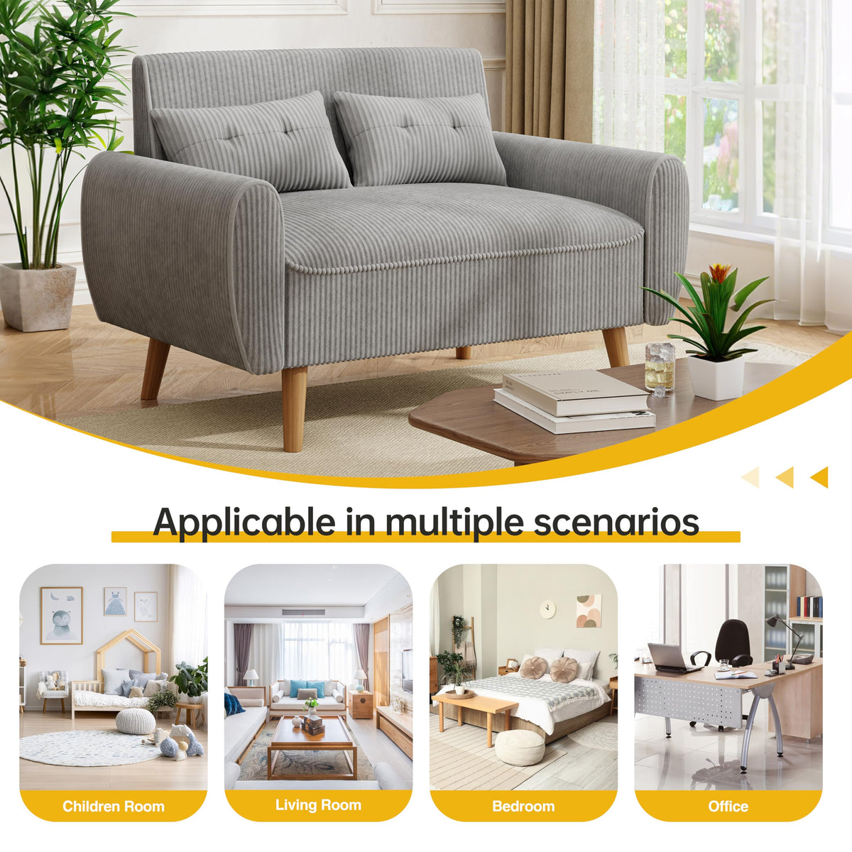 Light Grey 2 Seat Loveseat Sofa with Tapered Legs Q19600