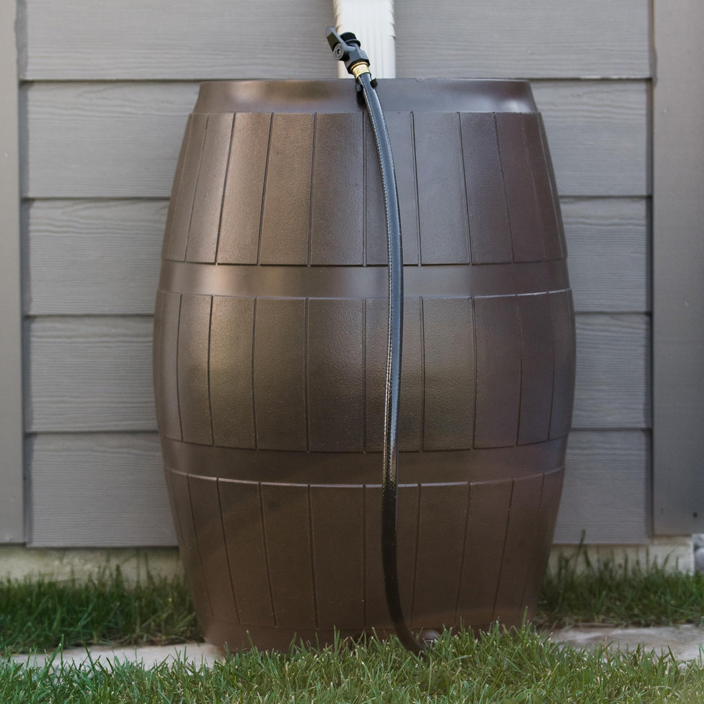 Brown 50 Gallon Flat-Back Rain Barrel with Spigots D146116
