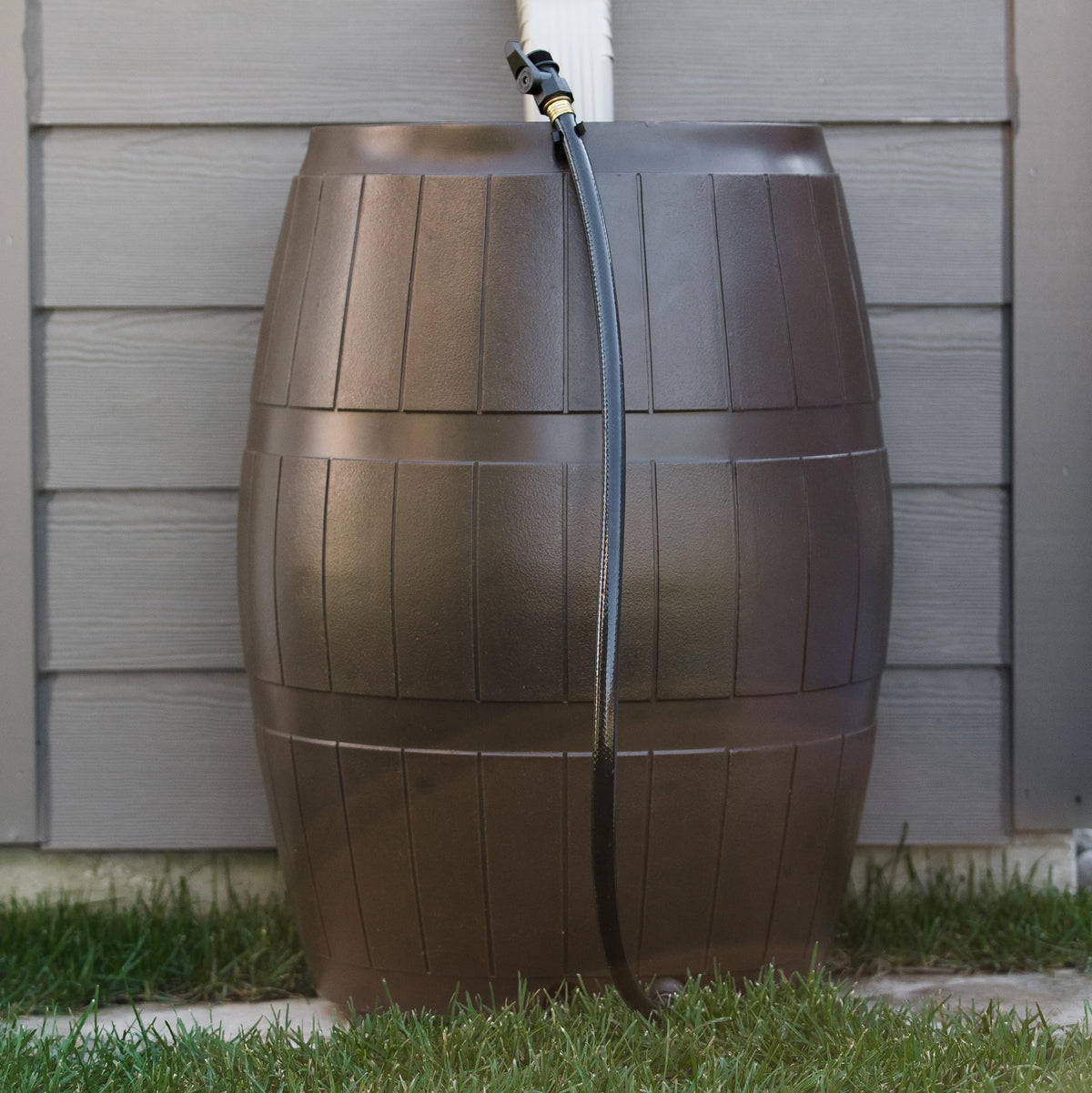 Brown 50 Gallon Flat-Back Rain Barrel with Spigots D146116